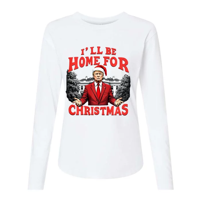 Santa Funny Trump ILl Be Home For Christmas Xmas Pajamas Womens Cotton Relaxed Long Sleeve T-Shirt