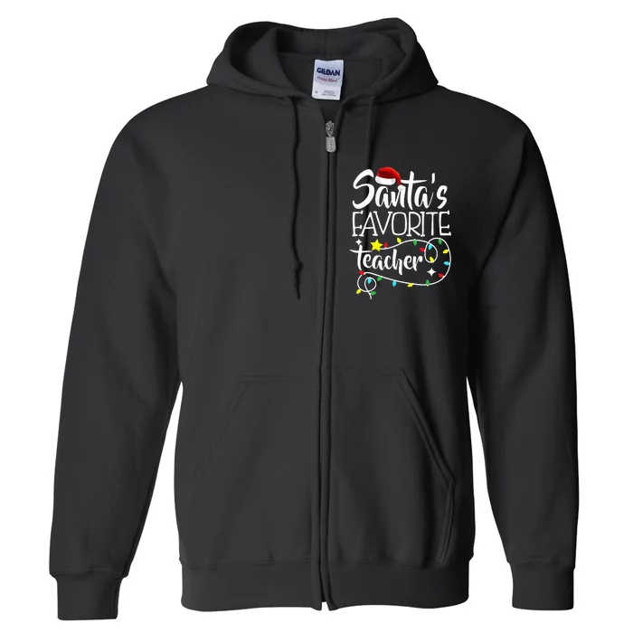 Santa's Favorite Teacher Christmas lights Santa Gifts Xmas Full Zip Hoodie