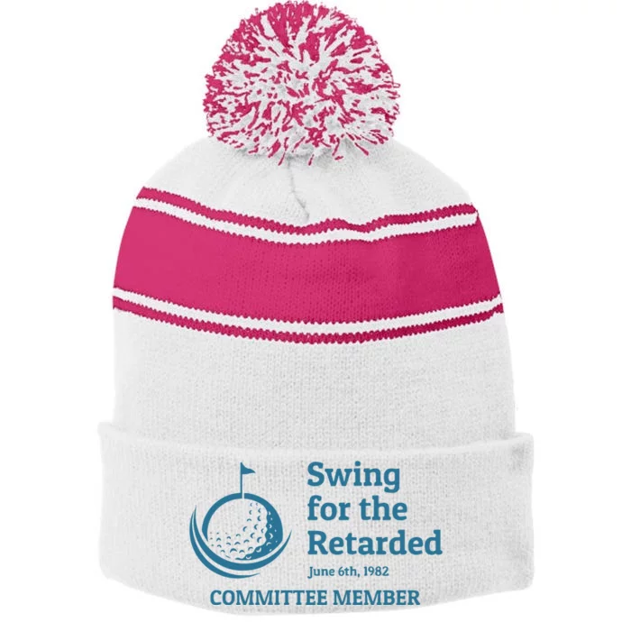 Swing For The Retarded Golf Ball Golf Stripe Pom Pom Beanie