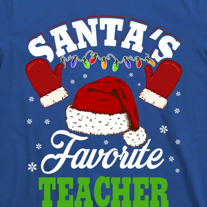 Santas Favorite Teacher Christmas Lights Santa Hat Meaningful Gift T-Shirt