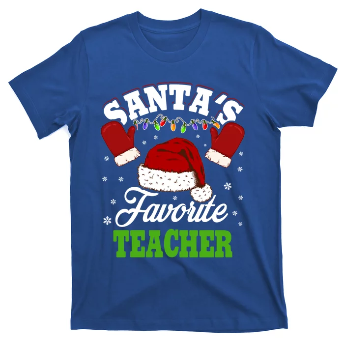 Santas Favorite Teacher Christmas Lights Santa Hat Meaningful Gift T-Shirt