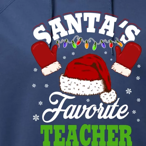 Santas Favorite Teacher Christmas Lights Santa Hat Meaningful Gift Performance Fleece Hoodie