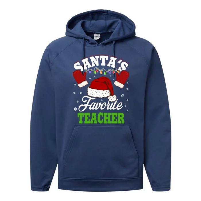 Santas Favorite Teacher Christmas Lights Santa Hat Meaningful Gift Performance Fleece Hoodie