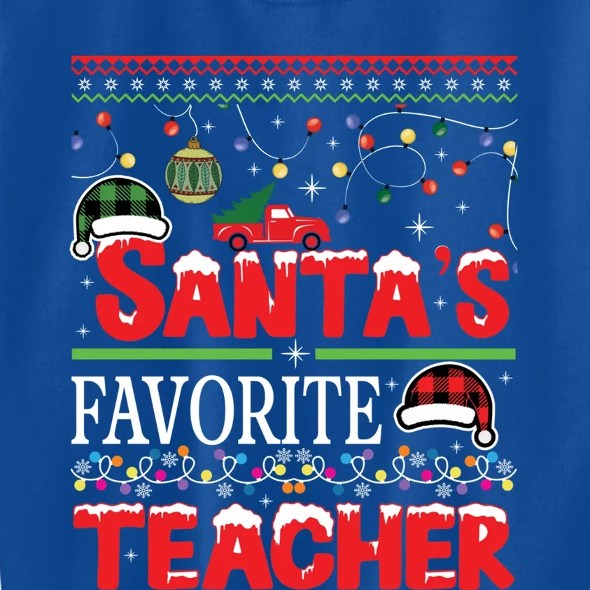 Santas Favorite Teacher Christmas Santa Hat Light Gift Kids Sweatshirt