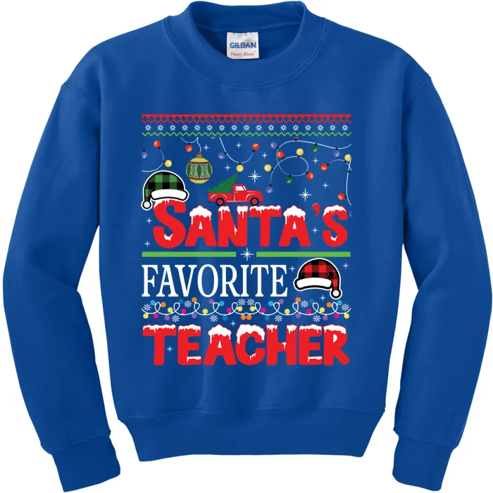 Santas Favorite Teacher Christmas Santa Hat Light Gift Kids Sweatshirt