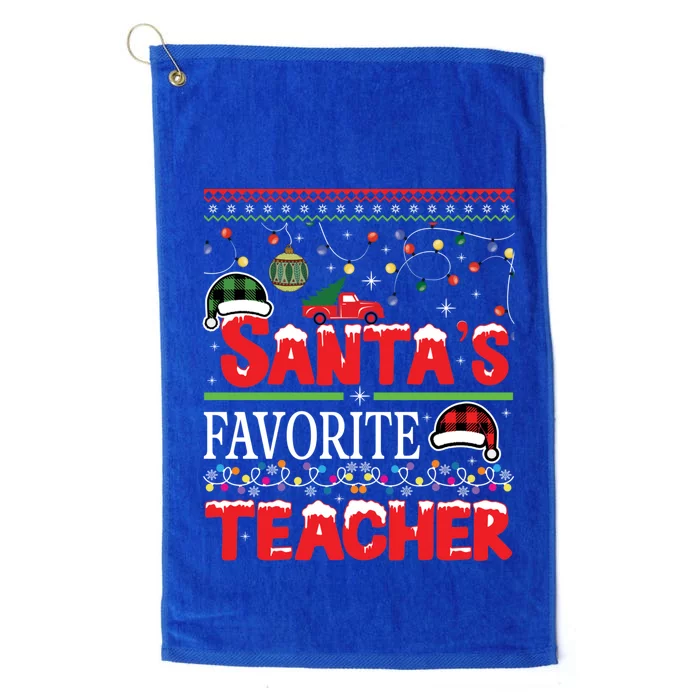 Santas Favorite Teacher Christmas Santa Hat Light Gift Platinum Collection Golf Towel