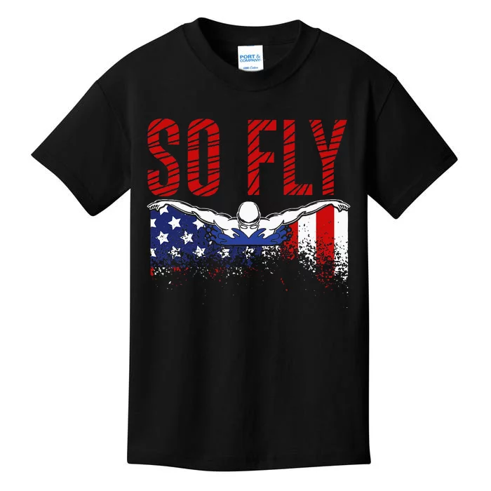 So Fly Usa Swimming Team Sports Athlete Us Swim Aquatic Kids T-Shirt