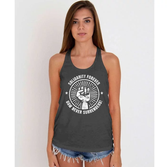 Solidarity Forever UAW Never Surrender UAW Union Strong Women's Knotted Racerback Tank