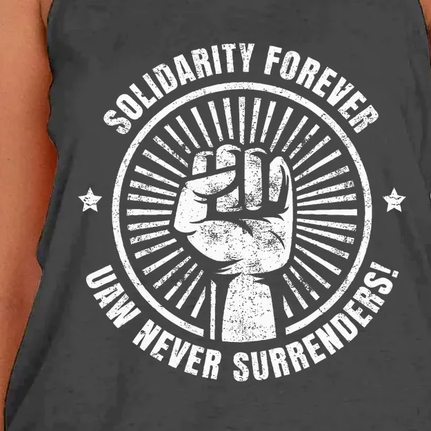 Solidarity Forever UAW Never Surrender UAW Union Strong Women's Knotted Racerback Tank