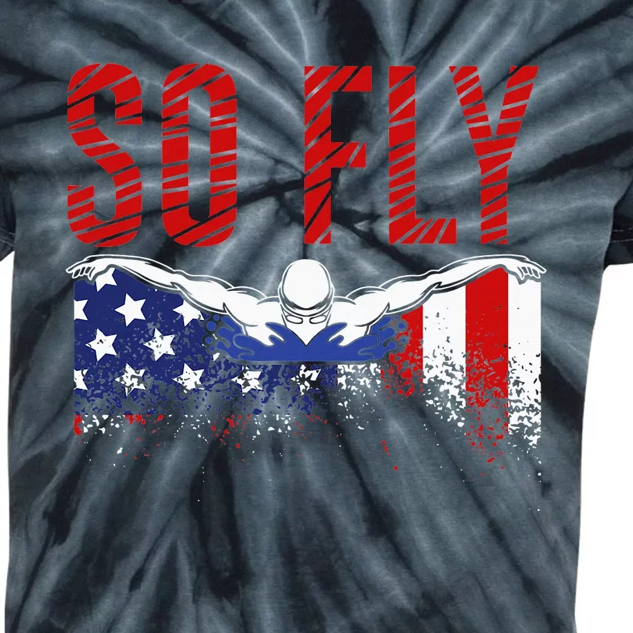 So Fly USA Swimming Team Sports Athlete US Swim Aquatic Kids Tie-Dye T-Shirt