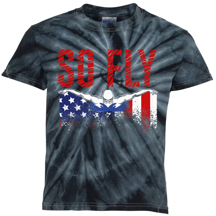 So Fly USA Swimming Team Sports Athlete US Swim Aquatic Kids Tie-Dye T-Shirt