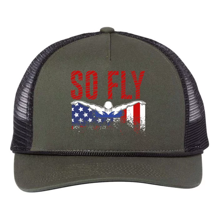 So Fly USA Swimming Team Sports Athlete US Swim Aquatic Retro Rope Trucker Hat Cap