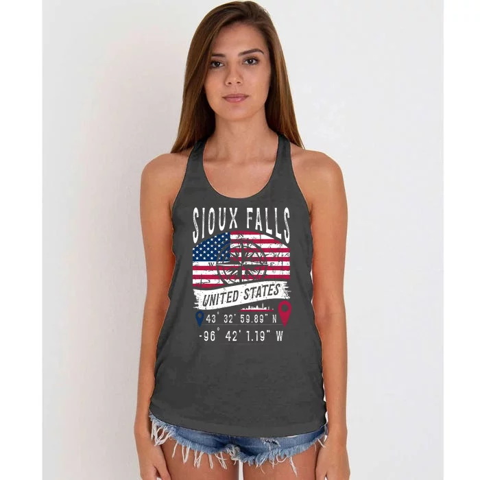 Sioux Falls United States Flag Gps Coordinates Sioux Falls Women's Knotted Racerback Tank