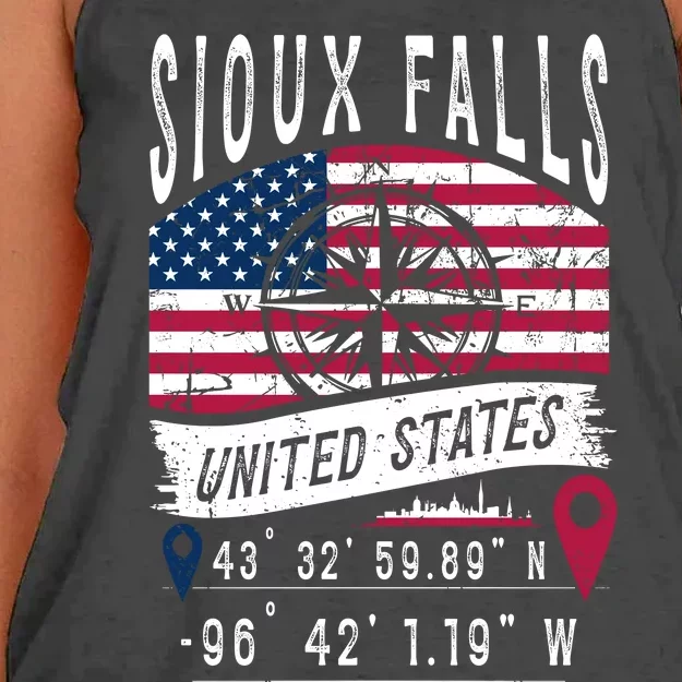 Sioux Falls United States Flag Gps Coordinates Sioux Falls Women's Knotted Racerback Tank