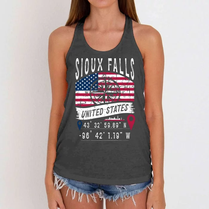 Sioux Falls United States Flag Gps Coordinates Sioux Falls Women's Knotted Racerback Tank