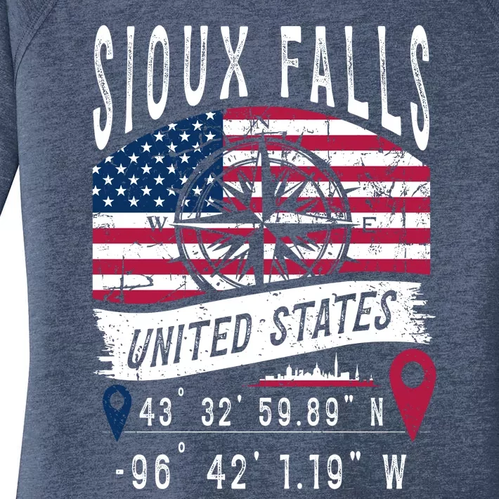 Sioux Falls United States Flag Gps Coordinates Sioux Falls Women's Perfect Tri Tunic Long Sleeve Shirt