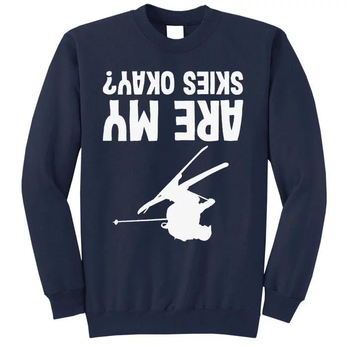 Skiing funny upside down winter sport skier lover Tall Sweatshirt