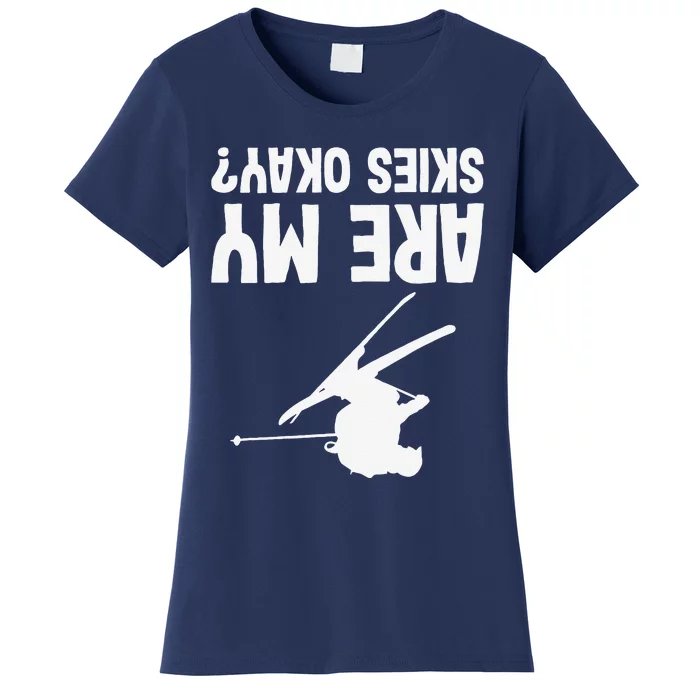 Skiing funny upside down winter sport skier lover Women's T-Shirt