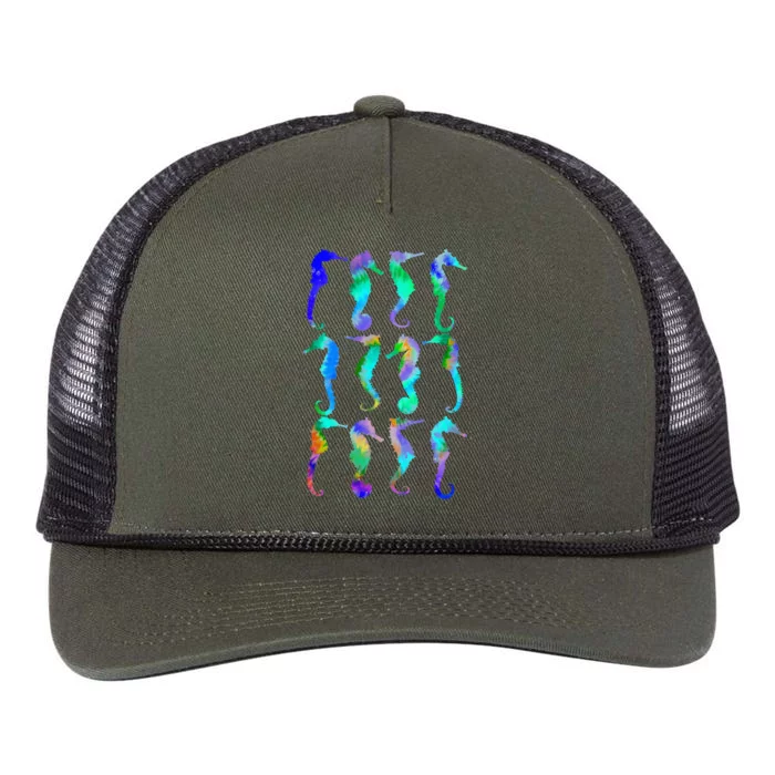 Sea Fish Underwater Aquarium Ocean Biology Tie Dye Seahorse Retro Rope Trucker Hat Cap