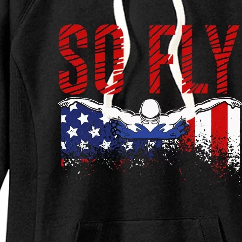 So Fly USA Swimming Team Sports Athlete US Swim Aquatic Women's Fleece Hoodie