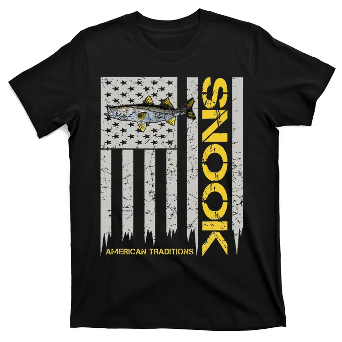 Snook Fisherman Vintage Style American Flag Snook Art Fish T-Shirt