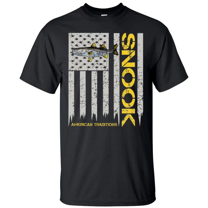 Snook Fisherman Vintage Style American Flag Snook Art Fish Tall T-Shirt