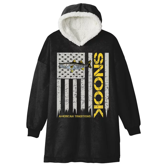 Snook Fisherman Vintage Style American Flag Snook Art Fish Hooded Wearable Blanket