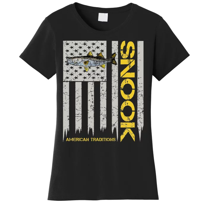 Snook Fisherman Vintage Style American Flag Snook Art Fish Women's T-Shirt