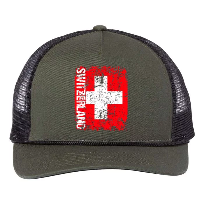 SWITZERLAND Flag Vintage Distressed SWISS Retro Rope Trucker Hat Cap