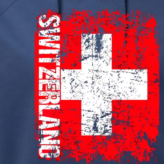 SWITZERLAND Flag Vintage Distressed SWISS Performance Fleece Hoodie