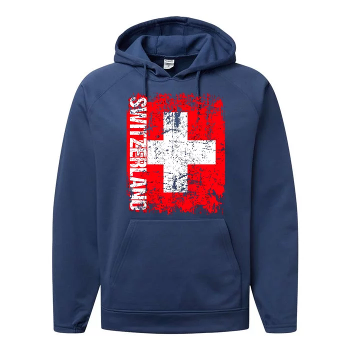 SWITZERLAND Flag Vintage Distressed SWISS Performance Fleece Hoodie