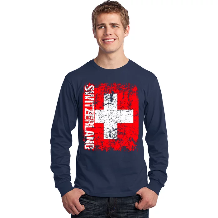 SWITZERLAND Flag Vintage Distressed SWISS Long Sleeve Shirt