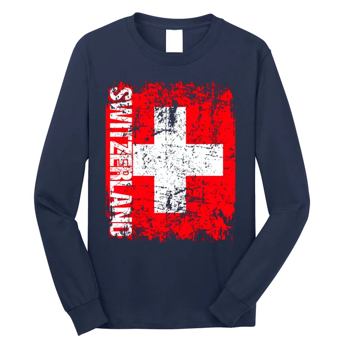 SWITZERLAND Flag Vintage Distressed SWISS Long Sleeve Shirt