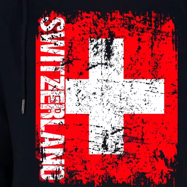 SWITZERLAND Flag Vintage Distressed SWISS Womens Funnel Neck Pullover Hood