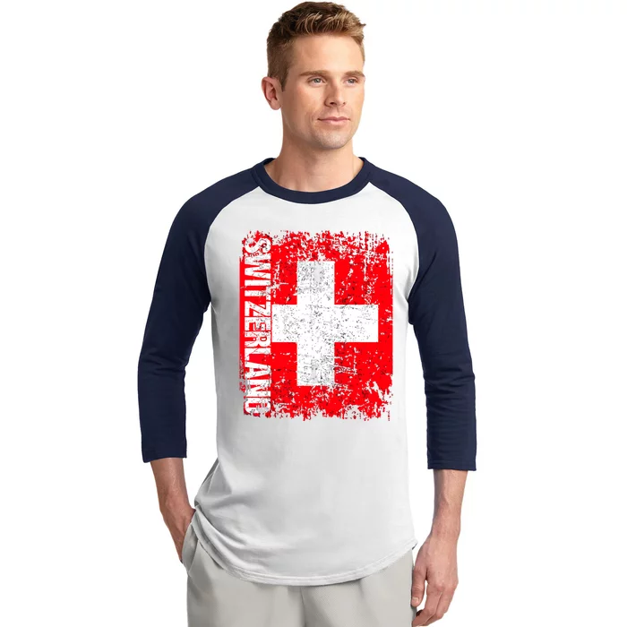 SWITZERLAND Flag Vintage Distressed SWISS Baseball Sleeve Shirt