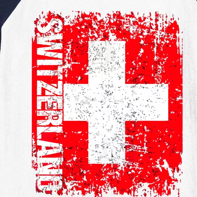 SWITZERLAND Flag Vintage Distressed SWISS Baseball Sleeve Shirt