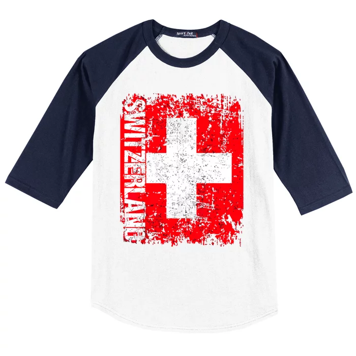 SWITZERLAND Flag Vintage Distressed SWISS Baseball Sleeve Shirt