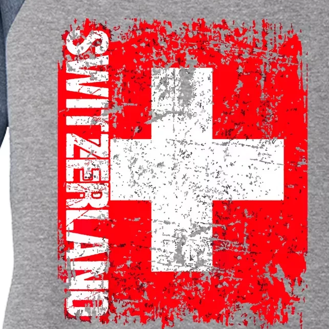 SWITZERLAND Flag Vintage Distressed SWISS Women's Tri-Blend 3/4-Sleeve Raglan Shirt