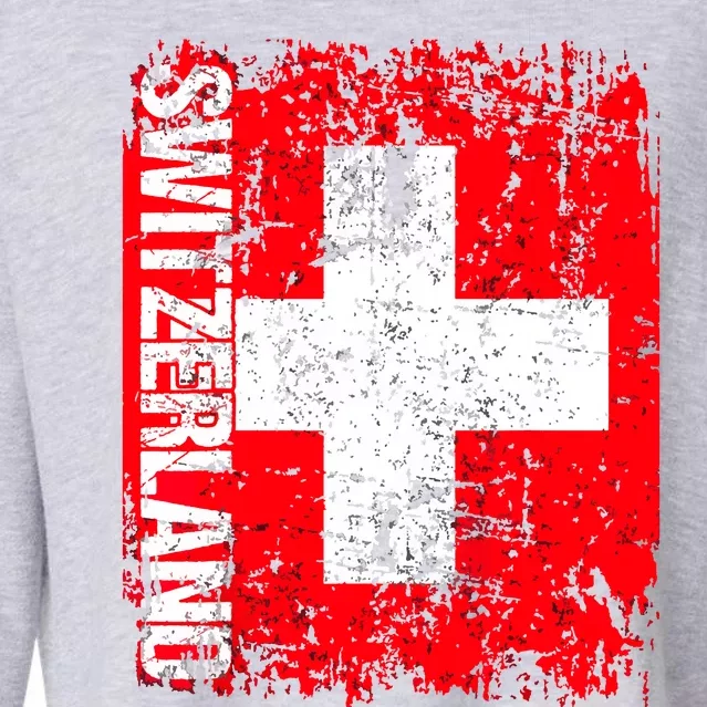 SWITZERLAND Flag Vintage Distressed SWISS Cropped Pullover Crew