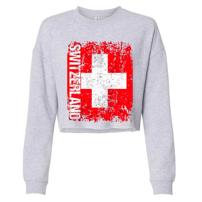 SWITZERLAND Flag Vintage Distressed SWISS Cropped Pullover Crew