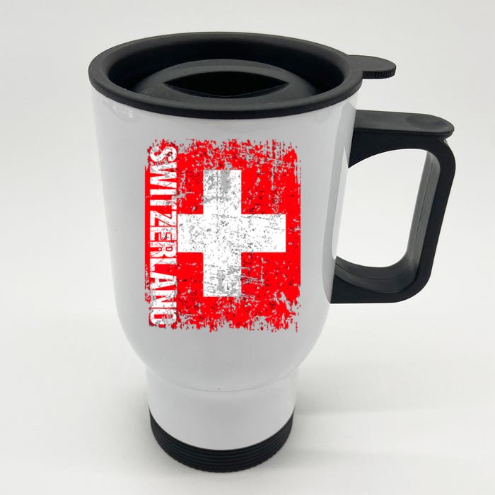 SWITZERLAND Flag Vintage Distressed SWISS Front & Back Stainless Steel Travel Mug