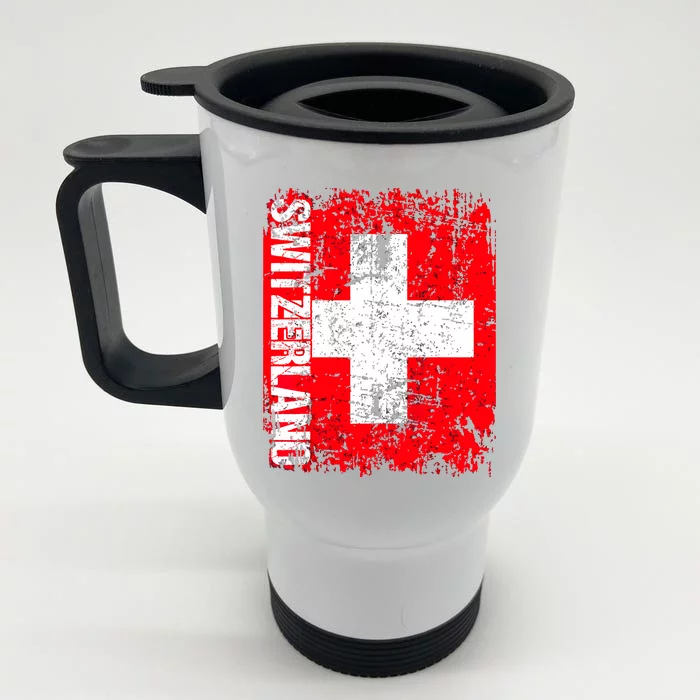 SWITZERLAND Flag Vintage Distressed SWISS Front & Back Stainless Steel Travel Mug