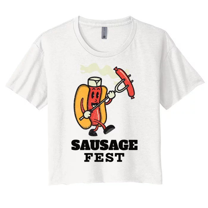 Sausage Fest Vintage Funny Women's Crop Top Tee