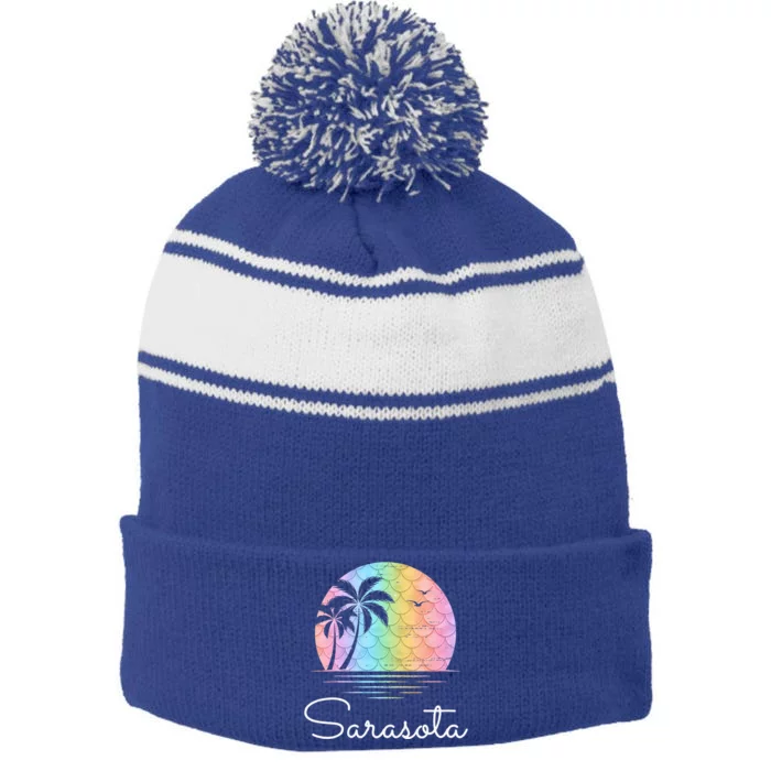 Sarasota Florida Vacation Family Beach Group Stripe Pom Pom Beanie