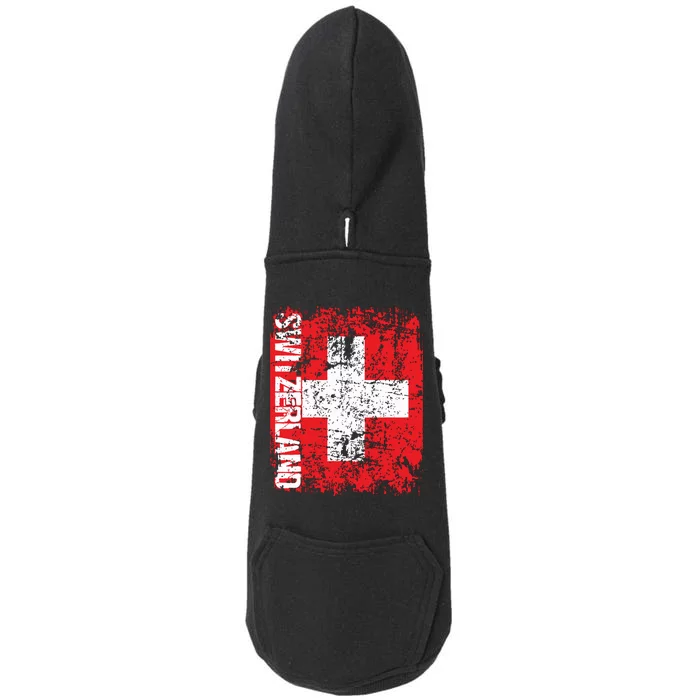 Switzerland Flag Vintage Distressed Swiss Doggie 3-End Fleece Hoodie