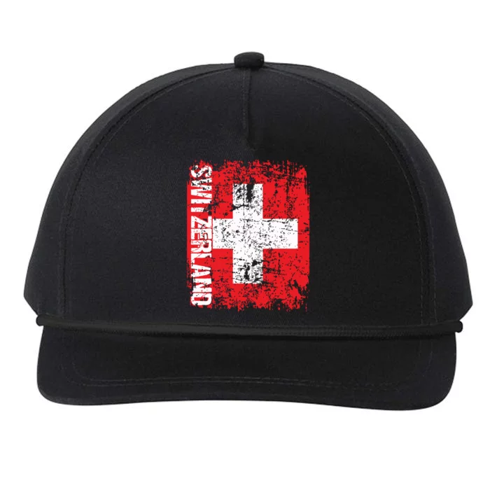 Switzerland Flag Vintage Distressed Swiss Snapback Five-Panel Rope Hat