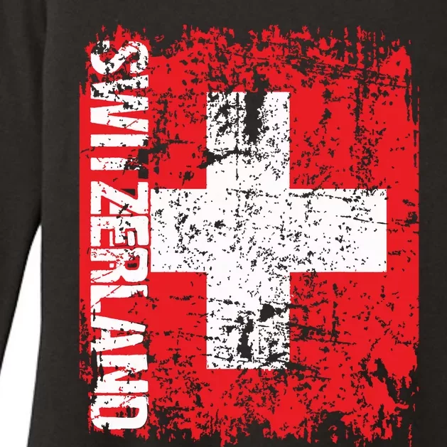 Switzerland Flag Vintage Distressed Swiss Womens CVC Long Sleeve Shirt