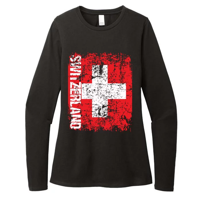 Switzerland Flag Vintage Distressed Swiss Womens CVC Long Sleeve Shirt