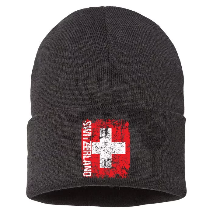 Switzerland Flag Vintage Distressed Swiss Sustainable Knit Beanie