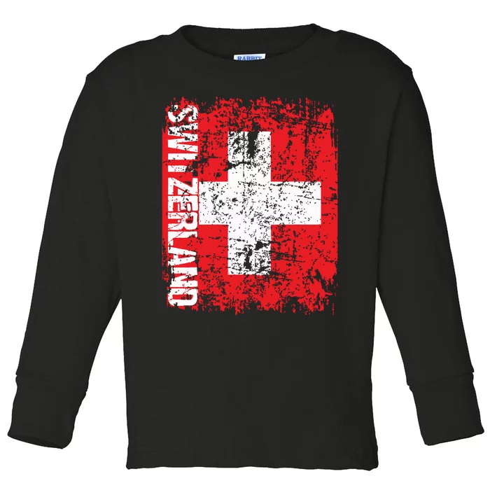 Switzerland Flag Vintage Distressed Swiss Toddler Long Sleeve Shirt